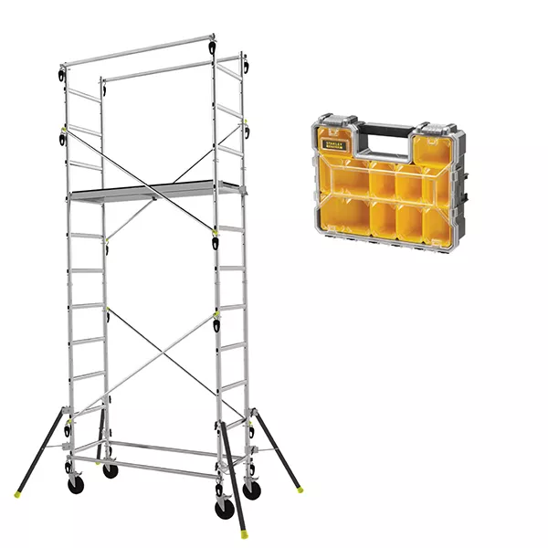 Echafaudage roulant domestique : 4.7m haut. travail max + Organisateur 10 compartiments