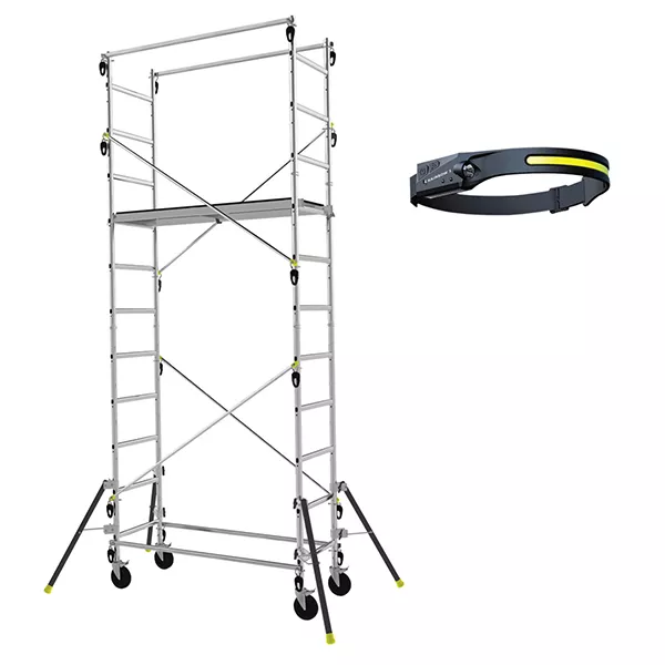Echafaudage roulant domestique : 4.7m haut. travail max + Lampe frontale
