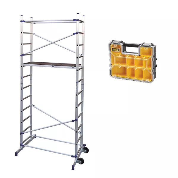 Echafaudage domestique : 4.36m haut. travail max + Organisateur 10 compartiments