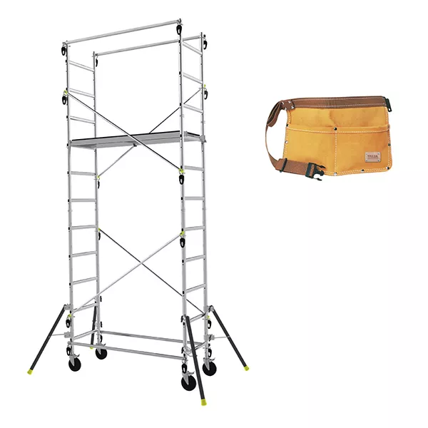 Echafaudage roulant domestique : 4.7m haut. travail max + Ceinture porte-outils